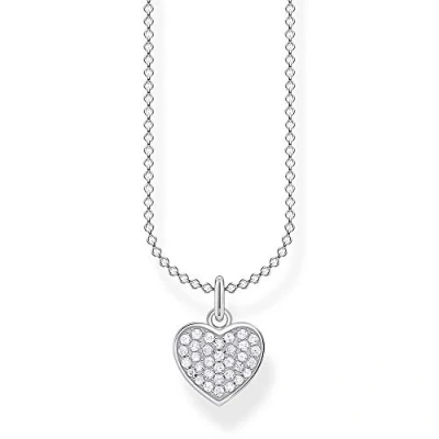 Image of Thomas Sabo 925 Sterling Silver Pave Heart Necklace of Length 38 45cm