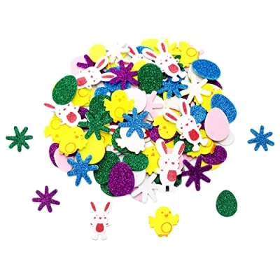 Image of 120Pcs Easter Stickers, Glitter Foam Stickers,Kids Stickers for Crafts,Scrapbooking,Easter Gifts Cards by Bunny,Egg,Chick Party Bag Fillers Kids, Boys, Girls