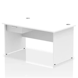 Image of Impulse 1400x800 Desk White Top Panel End 1x1 Drawer Fixed Ped