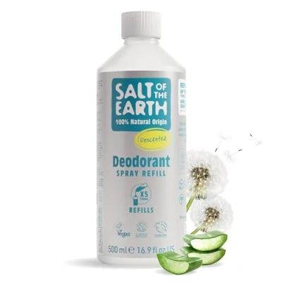Image of Salt of the Earth Natural Deodorant Spray Refill Certified Natural, Vegan, Long Lasting Protection, Leaping Bunny Approved, Made in UK 500ml (Uncented, 500ml)