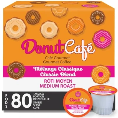 Image of Donut Café Single Serve Coffee Pods for Keurig K Cup Brewers, Classic Blend, Medium Roast, 80 Count
