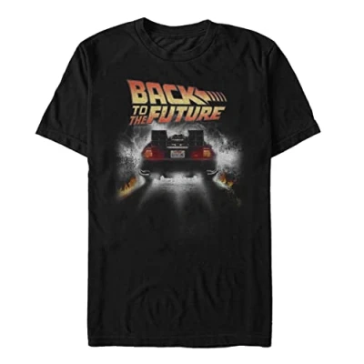 Image of Back To The Future Men&#039;s Vintage Peelout Basic Solid Tee T Shirt, Black, Large
