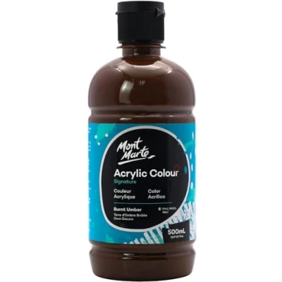 Image of MONT MARTE Signature Burnt Umber Acrylic Paint, 16.9oz (500ml), Semi Matte Finish, Suitable for Canvas, Wood, Fabric, Leather, Cardboard, Paper, MDF and Crafts