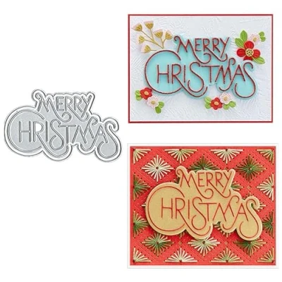 Image of Merry Christmas Metal Die Cuts, Cutting Dies Cut Stencils DIY Scrapbooking Cards Decorative Embossing Paper for Album Card Making