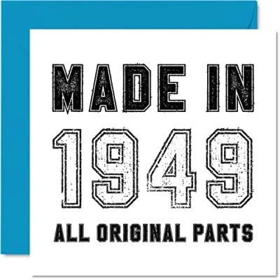 Image of 75th Birthday Card for Men Women Him Her Made in 1949 All Original Parts Funny Seventy Five Fifth Grandad Grandma Mum Dad, 145mm x Humour Greeting Cards