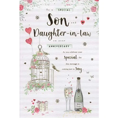 Image of ICG Son &amp; Daughter in Law Anniversary Card Birdcage Champagne 9&quot; x 6&quot;