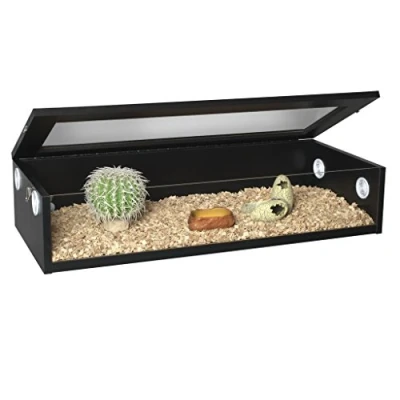 Image of HabiStat Black Terrainium L91 x D38 H20cm (36 15 8&quot;) Tall Reptile Enclosure Easy Access Simple Set Up Glass Terrarium Accessories
