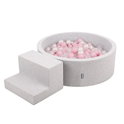 Image of KiddyMoon Foam Playground For Kids With Round Ballpit (200 Balls ∅ 7Cm/2.75In) Soft Obstacles Course And Ball Pool, Made In The EU, Lightgrey:Powderpink/Pearl/Transparent
