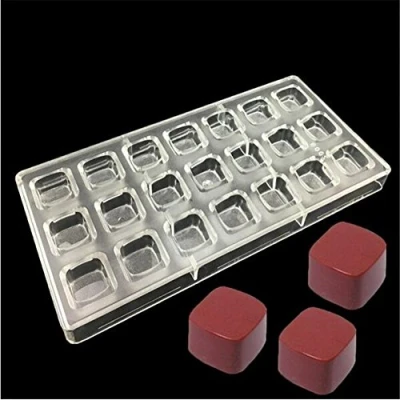 Image of ECOSWAY 21 Holes Square Shape Shaped 3D Clear Polycarbonate Chocolate Mold Jelly Candy Making DIY Moulds Sweet Sugarcraft Fondant Baking Tools