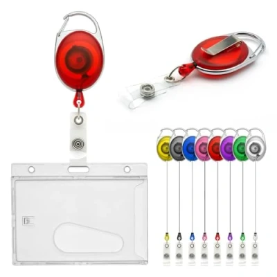 Image of CKB LTD Badge Holder Retractable Reel Set Combo Single Sided Enclosed Ejection Slot Horizontal ID Card for School, Office, Identity Belt Clip Attachment Holds 86x54mm (Red)