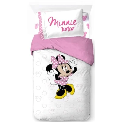 Image of Jay Franco Disney Minnie Mouse 100% Cotton 3 piece Single Bedding Set Includes Duvet Cover, Fitted Sheet &amp; Pillowcase