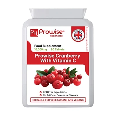 Image of Double Strength Cranberry Tablets 10,000mg I 90 High with Added Vitamin C Made in The UK by Prowise Healthcare