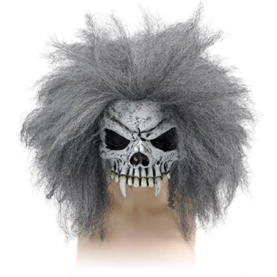 Image of Bristol Novelty BM282 Skull Half Face Mask and Hair, Unisex Adult, Grey, One Size