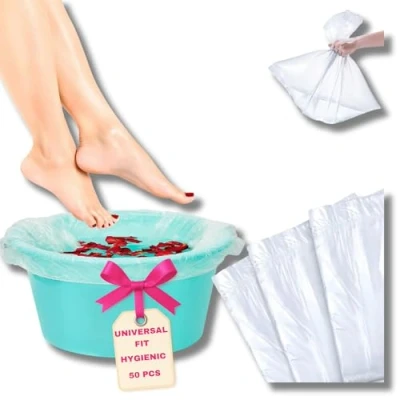 Image of LALILL Disposable Foot Bags for Pedicure Spa Podology Bathtub Bath Plastic Bowl Sink Feet Bag Pack of 50
