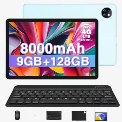Image of DOOGEE T10W Tablet 10.1&quot; IPS HD Android 14, 8000mAh Battery Tablets, 9GB RAM + 128GB ROM (TF 1TB), 2.4G/5GHz WiFi, With Bluetooth Keyboard, Mouse, stylus, Business Leather Case, TÜV, Blue