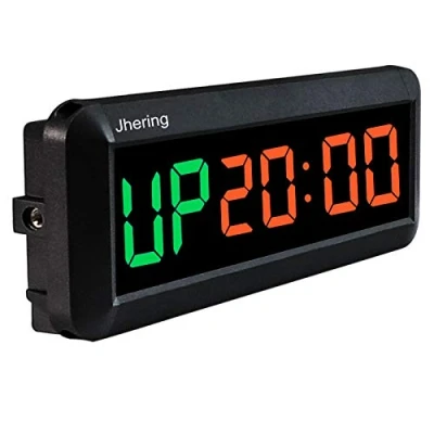 Image of Jhering Gym Timer, LED Interval Timer with Remote, Count Down/Up Clock, Stopwatch, Workout for Home Garage Fitness Tabata EMOM 1.5&quot;(Green/Red)