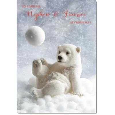 Image of doodlecards Nephew and Fiancee Christmas Card Polar Bear Snowball Medium Size for &amp; with Plain Envelope