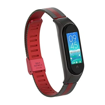 Image of nuosiweilang Compatible with Xiaomi Mi Band 5/Mi 6 Bracelet, Adjustable Stainless Steel Metal Bracelet Replacement Accessories for Miband 5/Miband (without Tracker)