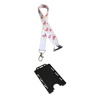 Image of 20mm Lanyard with Safety Break Away and Matching Single Vertical Card Holder (Flamingo)
