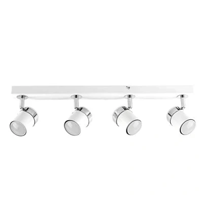 Image of MiniSun Modern 4 Way Straight Bar Ceiling Spotlight Fitting in a Gloss White Finish Complete 5w GU10 LED Bulbs [6500K Cool White]