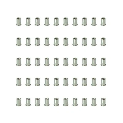 Image of 50 pcs Flat Head Stainless Steel (304) Pulling Rivet Nuts M4 M5 M6 M8 M10 Vertical Stripes Riv Insert with Data Sheet