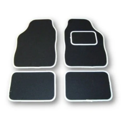Image of NEW UNIVERSAL BLACK &amp; WHITE 4 PIECE FLOOR CAR MATS SET