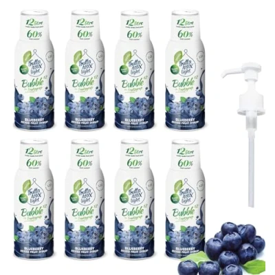 Image of 8 Pack Light Low Carb Fitness Syrup by FruttaMax Pump for Gift Zero Sugar with Stevia 60% Fruit Content 500ml (8 x Blueberry Light)