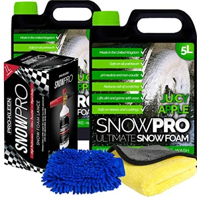 Image of SnowPro Snow Foam Shampoo Car Wash Soap 10L pH Neutral Pre Apple Fragrance With Microfibre Mitt, Cloth and Lance Gun Kit