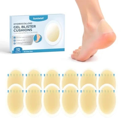 Image of Sumiwish Hydrocolloid Blister Bandages for Feet Extra Cushioning Foot, Toe, &amp; Heel Protection Ideal Prevention Recovery Water Resistant (12 Count, Pack)