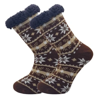 Image of SOCK TEC Mens 4.7 Tog Thermal Slipper Gripper Bed Socks Sherpa Fleece Lining Winter Warm Thick Adults 6 11 (Brown)