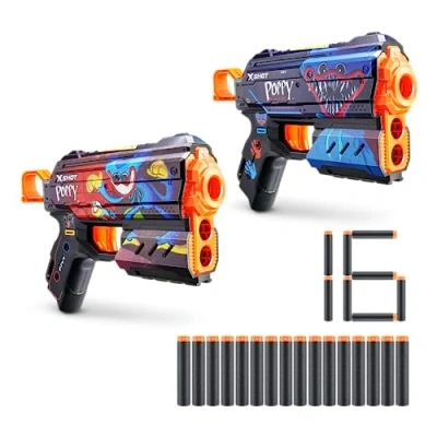 Image of XSHOT Skins Flux Blaster Poppy Playtime (2 Pack Jumpscare &amp; Toony with 16 Darts), Easy Reload, Air Pocket Dart Technology, Toy Foam for Kids, Teens and Adults (Jumpscare Toony)