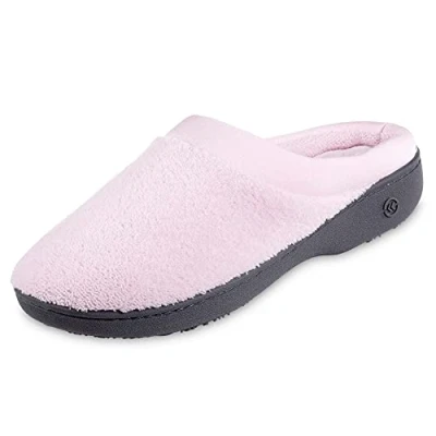 Image of Isotoner Women&#039;s Terry and Satin Slip on Cushioned Slipper with Memory Foam for Indoor/Outdoor Comfort Flat Sandals, Petal Pink, 7.5 8