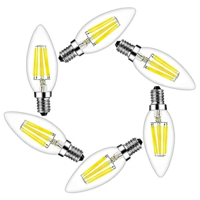 Image of MENTA E14 6W Filament LED Candle Candelabra Bulb 60W Incandescent Equivalent Cool White 6500K 600lm Super Bright SES Vintage Small Edison Screw Non Dimmable Glass Pack of 6