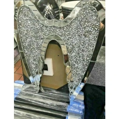 Image of Touch of Vogue™ Mirrored Diamond wings Crushed Crystal Mirror Wall Art Love Home Bling Sparkly