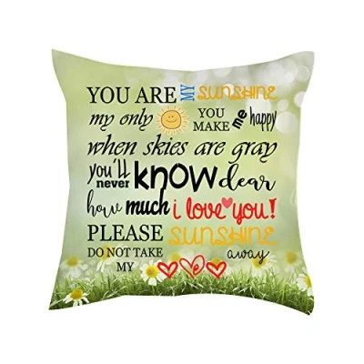 Image of Linen Cotton Blend Yellow Decorative Cushion for Living/Bedroom Durable Mustard Throw Pillow Home Decor Soft Touch You are My Sunshine Sayings Pattern. (Satin Cover)