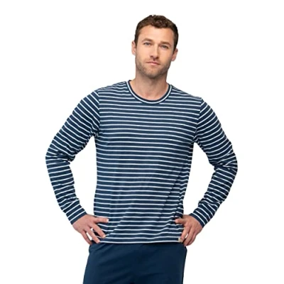 Image of greenjama Men&#039;s Long Sleeved Shirt Striped Pajama Top, Ultramarine, M