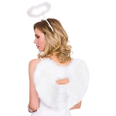 Image of Wicked Costumes Adult Unsiex White Feather Wings &amp; Halo on Headband Christmas and Halloween Fancy Dress Accessory