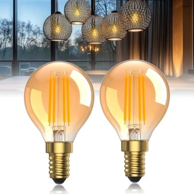 Image of TobeBright Light Bulbs Small Screw,E14 LED Warm White Amber 2200K,Vintage SES Filament Bulb 4W 35W Equivalent G45 Golf Ball Bulbs,Decorative Edison Screw 2Pack