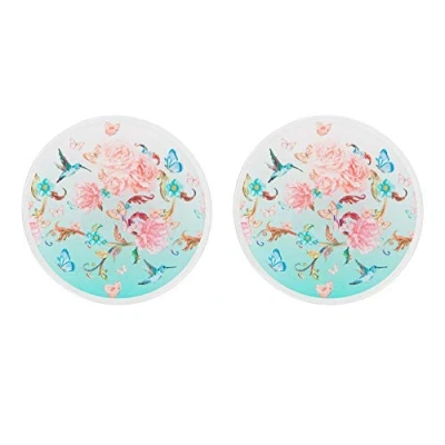 Image of Lesser &amp; Pavey Glass Candle Plates Set of 2 Mirrored 10/20cm Decorative Tealight Display Round Coaster (Blossom Plate)