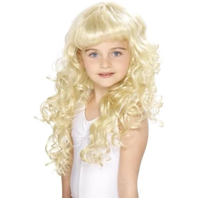 Image of Smiffys Girl&#039;s Princess Wig, Blonde Curly, Girls Fancy Dress, Child Dress Up Wigs