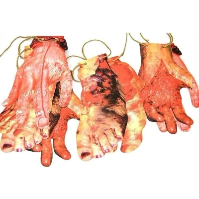 Image of 8Pcs Scary Halloween Body Parts Decoration Garland Door Room Bloody Party Banner Limbs Arms and Feet Hanging with Blood