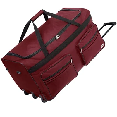Image of MONZANA® Travel Duffel Bag 85L 2 Smooth Running Wheels 3 Outer Pockets Lightweight Foldable Gym Sports Holdall Large Hand Luggage Red