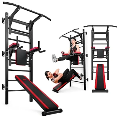 Image of Hop Sport 1008K Multifunctional Power Tower with Bench &amp; Climbing Ladder Pull Up Bar Dip Station for Strenght Training Full Body Workout
