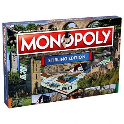 Image of Winning Moves Stirling Monopoly Board Game, Advance to the University of Stirling, Highland Games and Old Town Jail trade your way success, great gift for players aged 8 plus