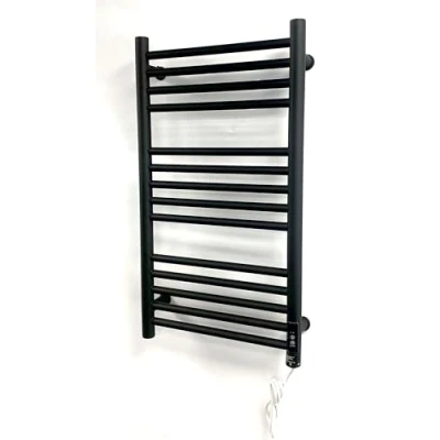 Image of Greened House Black Electric Heated Towel Rail with Built in Timer Matt Energy Efficient (500 x 720)