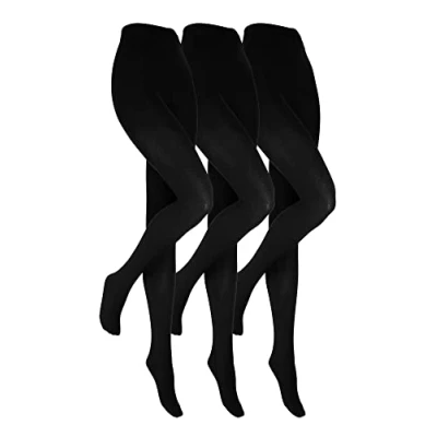 Image of HEAT HOLDERS 3 Pack Ladies Black Thermal Tights Opaque Fleece Lined for Winter (S, Black)