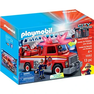 Image of Playmobil City Action Fire Engine with Ladder Unit, Flashing Lights and Sounds