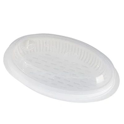 Image of JINGLING Microwave Cookware Steamer Fish Large Plate Steaming Tray With Clear Lid Microwavable And Veggie Oven Kitchen Accessories Container(18.4x32x10cm)