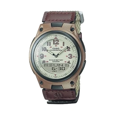 Image of Casio AW80 Series Men’s Analog Digital Watch 50M Water Resistance Multi Alarms 100 SEC Stopwatch Countdown Timer World Map for Time LED Light LC Display 10 Year Battery, Beige,