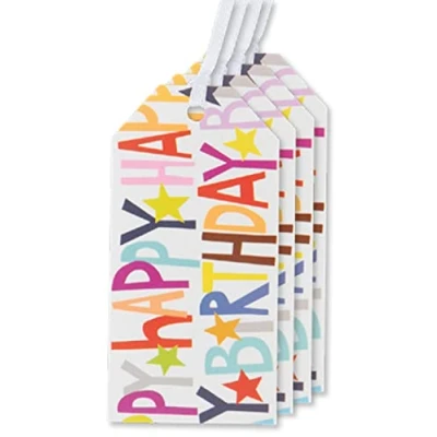 Image of Glick Luxury Gift Tags, Pack of 4 Happy Birthday Multicoloured Tags x 4, MTPS117